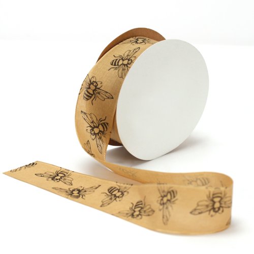 Offray Natural Bees Taffeta Craft Ribbon, 1-1 2-Inch Wide by 25-Yard Spool, Natural