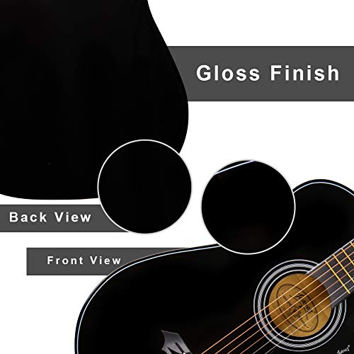 Image of JUAREZ JRZ38CTR /BK 38 Inch Linden Wood Acoustic Guitar with Dual Action Truss Rod, Bag, Picks, Allen Key, Extra String Set, Black