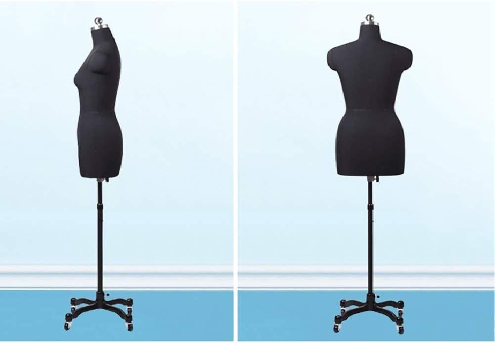 Black Plus Size Female Sewing, with Wheels,Styrofoam Standing Clothing Half Torso, Manikin Dress Form, Adjustable Height,White-3Xl,Black-XL