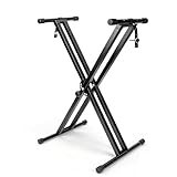 Double-X Keyboard Stand,7 Adjustable Heights Piano Stand with Locking Straps, Heavy Duty Piano Keyboard Stand Fits for 54，61，88 Key Digital Pianos