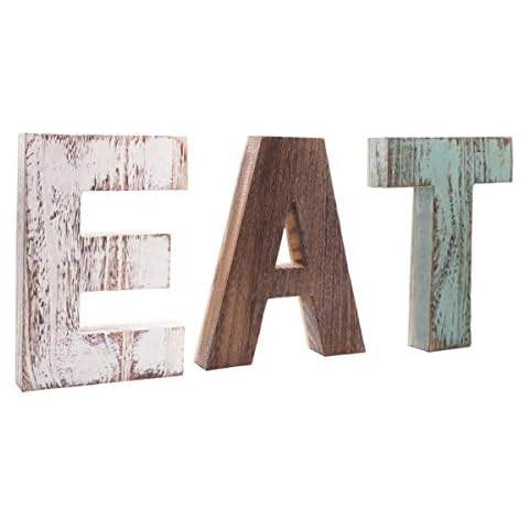 MINCORD Rustic Multicolor EAT Cutout Wooden Letters Wall Plaque, Wood Home Sign, Decorative Wooden Block Word Signs, Freestanding Wooden Letters Cover