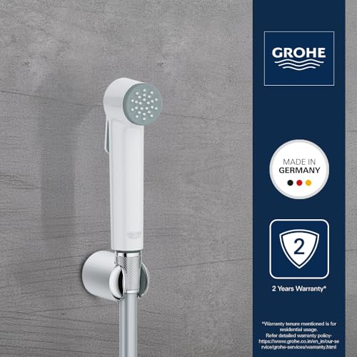 Image of Grohe Tempesta-F Trigger Spray With Flexible Twistfree Hose Pipe And Holder| Health Faucet With 1250mm Hose Pipe| Jet Spray For Toilet With Powerful Cleaning | Starlight Chrome /White Finish | 27812IL1