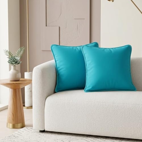 Image of SAJAVAT HOME Hand-Knitted Cotton Cushion Covers Set of 2 | Cyan Blue Decorative Sofa Cushion Cover for Living Room, Bed & Chair | Soft 16x16 Inch (40x40 cm) Pillow Covers