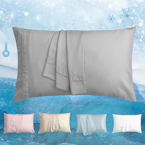 LOVSTOY Cooling Pillow Cases Set of 2,Standard Size Cool Pillowcases for Hair Skin and Hot Sleepers, Soft Silky Summer Pillow Cover with Envelope Closure, Grey, 20