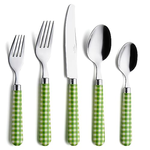 ANNOVA Silverware Set Stainless Steel Colorful Tableware Kitchen Flatware Set Utensils, Includes Dinner Knives, Forks, Spoons, Salad Forks & Dessert Spoons (Green/Checkered, 20 Pieces)