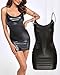 NewBull Womens Leather Mini Dress Sexy Bodycon Lingerie Naughty Outfits Faux Leather Chemise One Piece PU Open Back Babydoll Sleeveless Strappy Wrap Club Party Going Out Dresses Black