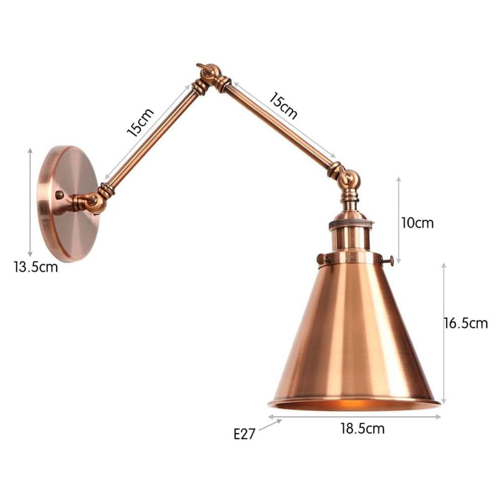 Applique da Parete Stile Rustico, Lampada da Comodino Industriale con Braccio Regolabile in Metallo, Applique rustiche oscillanti per Ingresso, Hall, Cucina, Camera da Letto, soggi