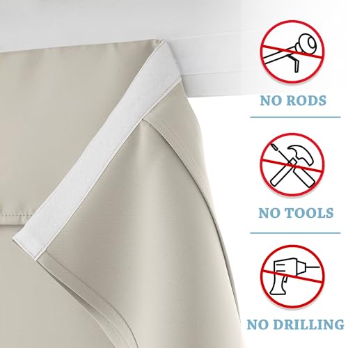 RYB HOME Blackout Door Window Curtain, Self-Ahensive Blinds Privacy Room Darkening for Glass Window/Front French Door, W26 x L69 inch, Natural, 1 Pc