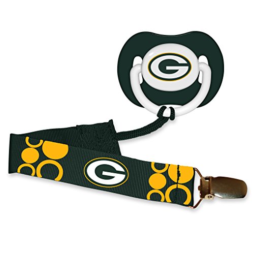Baby Fanatic Pacifier with Clip, Green Bay Packers