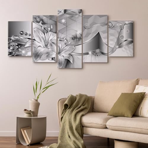Tableau abstrait 100x50 cm murando fleurs noir et blanc