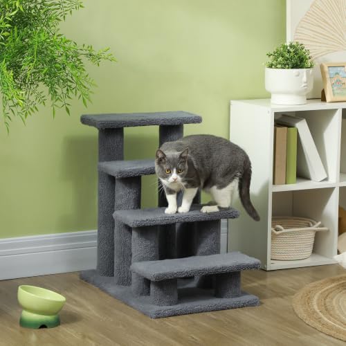 PawHut Katzentreppe 4 Stufen Treppe für Katze 61 x 41 x 60 cm Grau