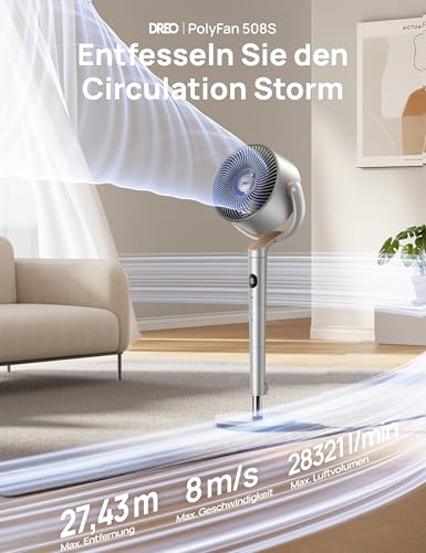 DREO Smart Standventilator mit RGB Light, 120° +120° Oszillierender Ventilator mit Fernbedienung, 20dB Leiser Bodenventilator für Schlafzimmer, 8H Timer, Silber 2
