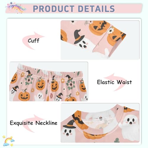 Pajama Sets Long Sleeve Halloween Cute Ghosts Pumpkins Flowers Soft Comfy Sleepwear 2 Piece PJS 3-8T4