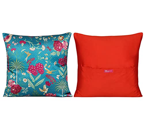 Image of India Circus by Krsnaa Mehta Chevron Safari Multicolor Satin Blend Cushion Pillow Covers Set of 5 (16 x 16 Inches)