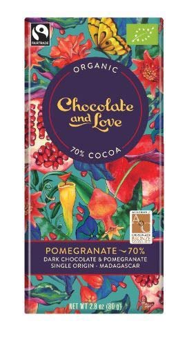5 x Chocolate and Love Organic Dark Chocolate & Pomegranate 2.82 oz