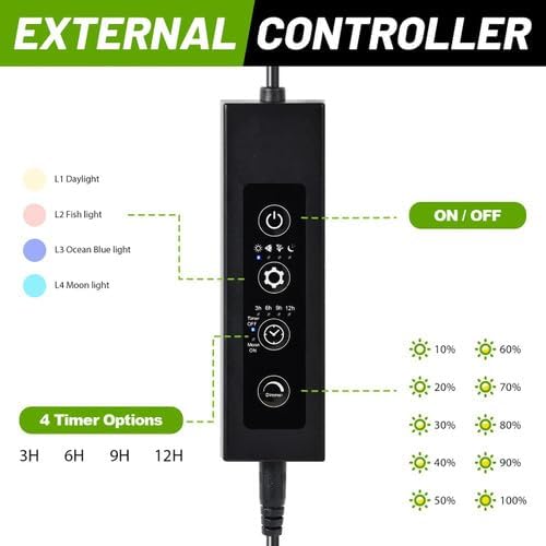 Full Spectrum 38 Watt LED RGBW Aquarium Light Kit - Adjustable Height Fish Tank Lamp with Controller – 12 Inch x 6 Inch