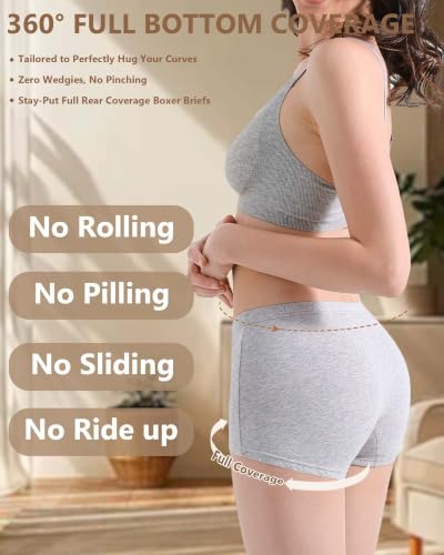 Image of Women's Boyshorts Underwear Cotton, Full Coverage Panties, Womens Boyshort Boxer Briefs Breathable for Women 4 Pack