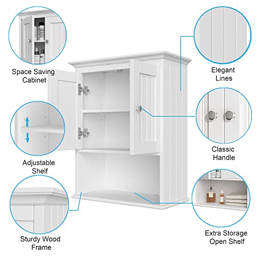 Treocho Wood Wall Cabinet, Bathroom Medicine Cabinet Storage With Doors And Adjustable Shelf, Rustic Cabinet Wall Mounted For Bathroom, Livingroom, Kitchen, Cupboard, White #TOP4