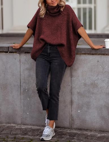 Image of Ynhonra Womens Turtleneck Sweater Oversized Chunky Batwing Sleeve Short Tops | Dolman Pullover
