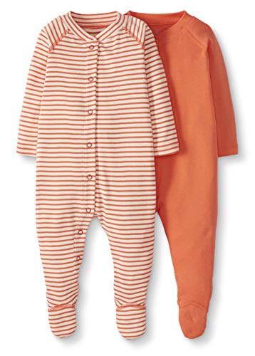 Moon and Back by Hanna Andersson Baby 2-Pack Organic Cotton Footed Sleep and Play, Coral, 0-3 months