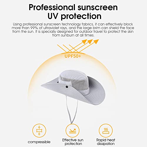 Image of GUSTAVE Wide Brim Hat 360 Degree UV-Protection Sun Hat for Men with Neck Flap & Removable Face Cover Outdoor Unisex Sun Hat with Chin Strap, Breathable Sun Hat for Hiking, Fishing, Gardening