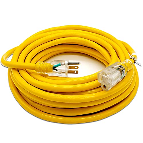 50 Ft - 12 Gauge Heavy Duty Lighted Sjtw Indoor/Outdoor Yellow Extension Cord By Watt's Wire - 50' 12-Gauge Grounded 15-Amp Power-Cord (50 Foot 12-Awg Yellow) #TOP3