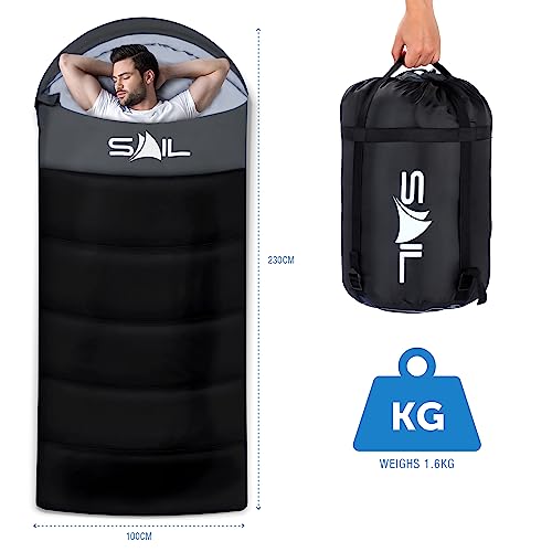 SAIL 3 Season Sleeping Bag for Big & Tall Adults - Extra Wide, 250GSM Lightweight & Waterproof - Large XL Sleeping Bag for Camping, Indoor & Outdoor, Hiking & Backpacking - Black - Image 7
