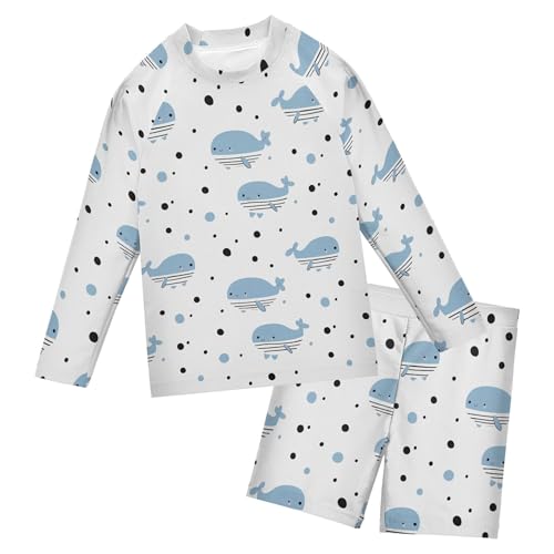 Cute Blue Whale Baby Boys' Toddler Long Sleeved Rashguard Swim Bathing Suit Set B0404917