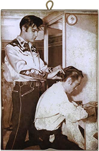 KUSTOM ART Cucuba Elvis Presley Tableau de style vintage Coupe de cheveux à Johnny Cash Impression sur bois 10 x 15 cm Cover