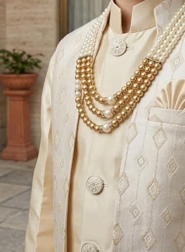 Image of AHHAAAA Kids Ethnic Cotton Silk Blend Sequin Print Indo-Western Sherwani Set for Boys 496MF