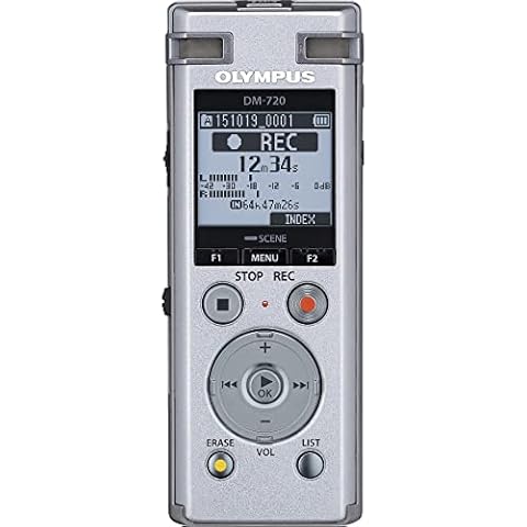 OM SYSTEM OLYMPUS Voice Recorder DM-720 with 4GB, Micro SD Slot, USB Charging, Direction PC Connection, Transcription Mode, Silver Cover