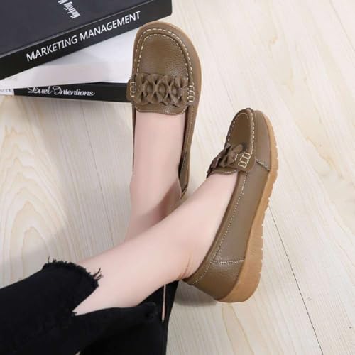 Image of Women's Genuine Leather Platform Loafers Classic Casual Comfort Slip-On Shoes Soft Sole Dress Shoes