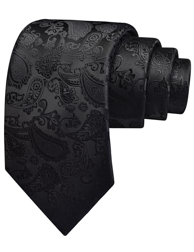 GUSLESON Paisley Black Tie for Men Fashion Classic Wedding Necktie (1036-08)