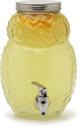 Circleware Shaped Sun Tea Mason Jar Lid, Fun Party Entertainment Home and Kitchen Glassware Water Pitcher for Juice, Beer, Kombucha & Cold Drinks, 1.1 Gallon, Owl Beverage Dispenser