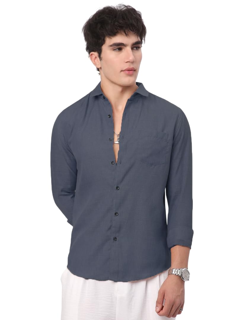 Aurelia Classic Men's Linen Button-Down Shirt, Pink, Casual Long Sleeve, Regular Fit with Chest Pocket, Business Casual in pink