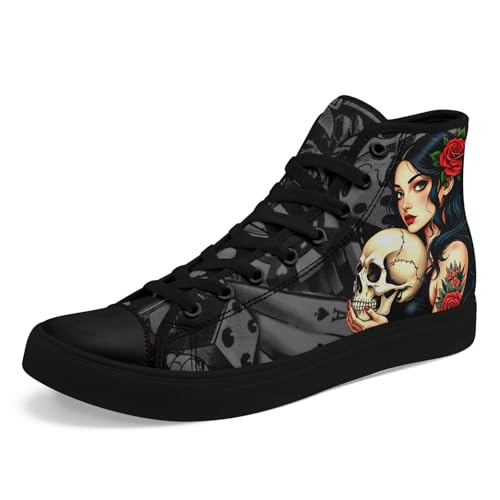 Unisex Skull Shoes High Tops Canvas Sneaker Classic Lace Up Fashion Shoes Casual Flat Walking Shoes