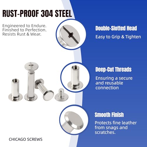 LBYNKY 115 Sets Chicago Screws Kit for Leather Crafts, 304 Stainless Steel Binding Screws Rivet, 8 Sizes (M5x4/5/6/8/10/12/15/20mm) Binding Post with Tools for DIY Projects, Belts, Books & Repairs - Thumbnail 5