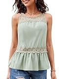 CALSUZ Womens Tank Tops Peplum Lace Trim Dressy Sleeveless Shirts Crew Neck Casual Summer Trendy Ves
