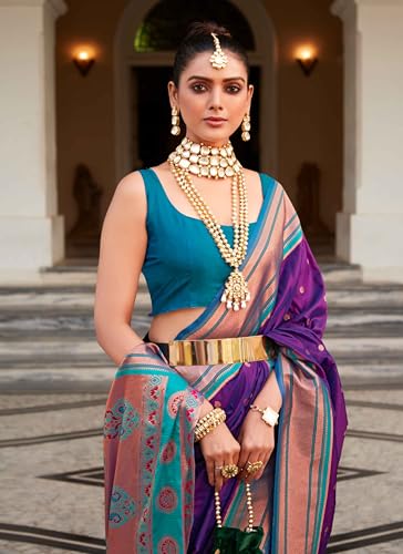 Image of SWORNOF Women's kanjivaram banarasi silk saree Zari Woven for festival Wedding silk with rich pallu Design sarees for women with Unstitched blouse piece