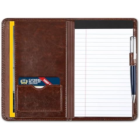 Lcjtop Mini Padfolio/Junior Portfolio Folder Case, Business A5 Binder Organizer Notepad for Men Women, 5 x 8 Writing Pad Included, Brown. Cover