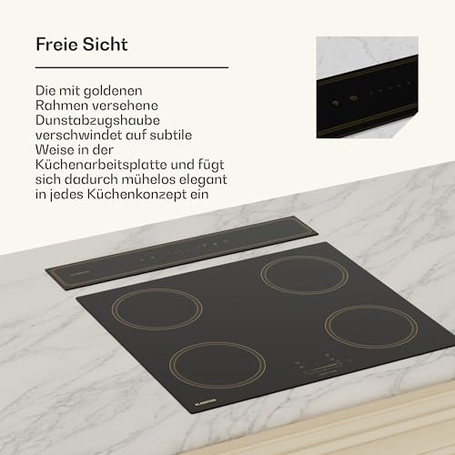 Klarstein Victoria Downdraft Dunstabzugshaube - A Energieeffizienz, 713,8 m³/h Luftstrom, Superleise 52 dB, Touchscreen, Spülmaschinengeeignete Filter, LED-Beleuchtung, Schwarz