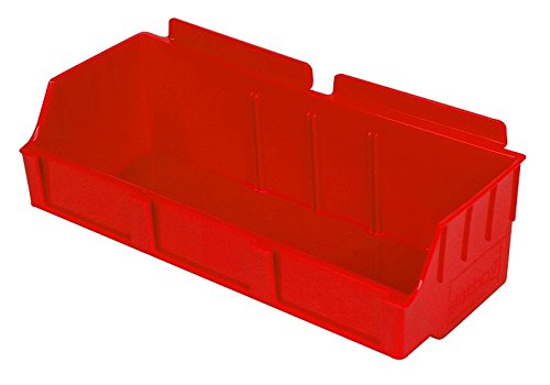 Slatwall Storage/Display bin, Plastic (Polypropylene), 4.12"L x 11.37"W x 3.37"H, Red (12 Pack) Fits Grid and pegboard with Optional adapters.