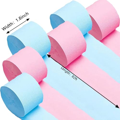 Image of We Moment Pink and Blue Crepe Paper Streamers Party Streamer 1.8 Inch Widening 6 Rolls,Pink Blue Party Streamer 82 feet per roll for Birthday Gender Reveal Party Decorations
