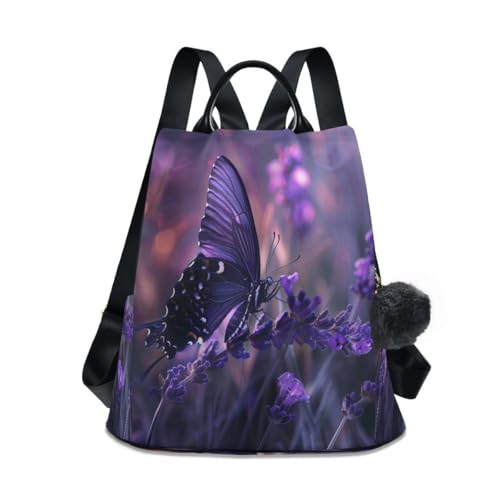 Image of SUABO Butterfly Purple Flower5 Women Backpack Purse Anti-theft Casual Shoulder Bag Fashion Ladies Bags