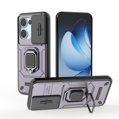 Kukoufey Compatible with Oppo Reno 13 5G Bracket Shell,with Slide Camera Lens Cover Compatible with Oppo Reno13 5G CPH2689 PKM110 Case Purple