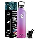 KollyKolla Botella de Agua Acero Inoxidable 1L, Termo Sin BPA Ecológica Frascos Térmicos Reutilizable, Botella Termica con Pajita y Filtro, Water Bottle Deporte, Gym, Yoga, Cámping, Rojo Oscuro