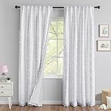 MYSKY HOME White Blackout Curtains for Bedroom 84 Inches Long 100% Light Blocking Drapes for Girls Kids Room Pom Pom Sheer Thermal Insulated Room Darkening Window Panels Back Tab Set of 2, 52W x 84L