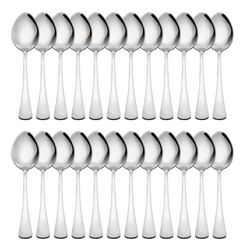 Teaspoons Set of 24 Stainless Steel Table Spoons 6.6 inch Tea Spoon Food Grade Cutlery Spoons for Coffee Dessert Yoghurt Spoon Sets for Home Kitchen Restaurant Dishwasher Safe