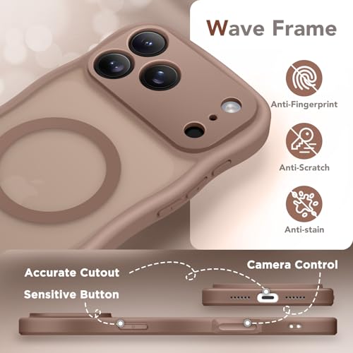 CAPRARO Magnetic for iPhone 17 Pro Max Case for Women Girls, Upgraded [Full Camera Protection] [Compatible with MagSafe] Cute Wave Translucent Matte Phone Case for iPhone 17 Pro Max, Brown by CAPRARO - Used condition - Image 8