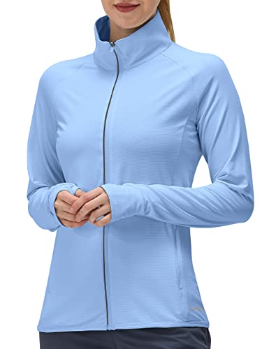Camiseta feminina com proteção solar FPS 50+ UV e manga comprida, leve, FPS com zíper, para uso ao a